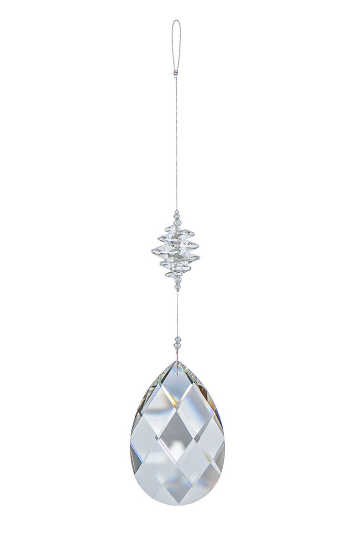 Jumbo Faceted Tear Drop Crystal Suncatcher  – Beaded