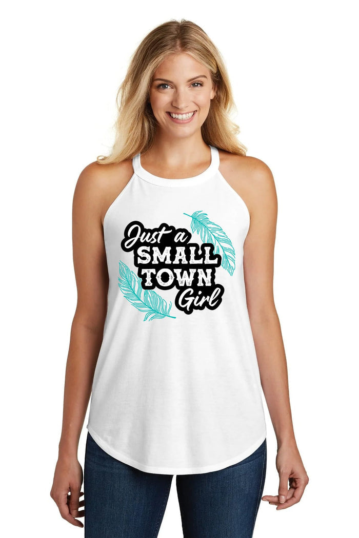Small Town Girl tank top with feathers