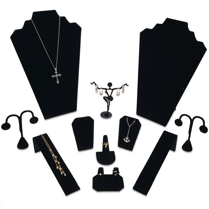 #JWY1203SET 11 Pcs Black Velvet Jewelry Display Set