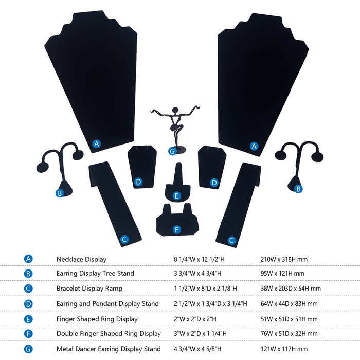 #JWY1203SET 11 Pcs Black Velvet Jewelry Display Set