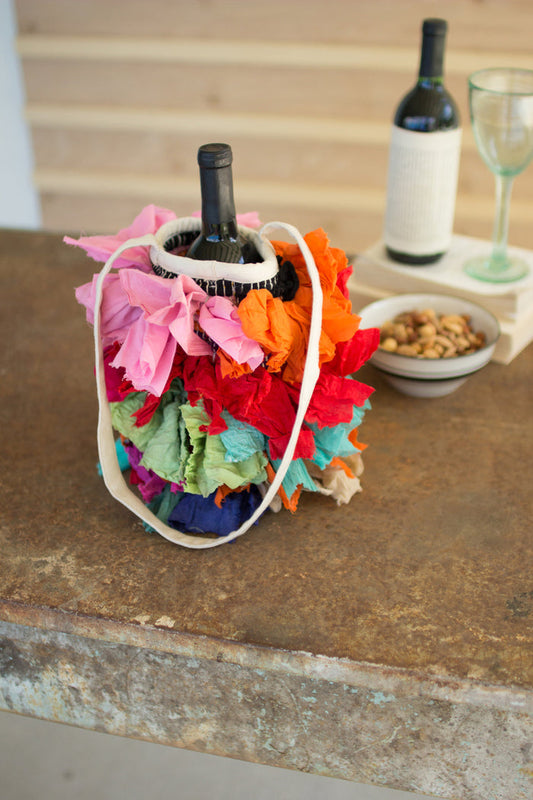 Gifts Kalalou NRV1361 Shaggy Rag Wine Bag Kalalou