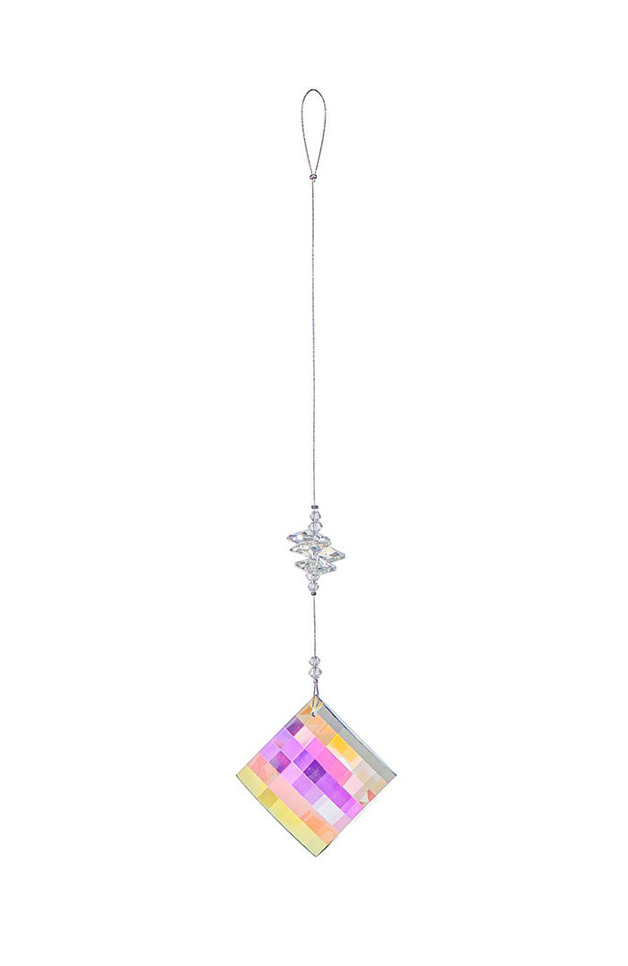 Large Faceted Diamond Crystal Suncatcher  – Aurora Borealis (Iridescent) Finish