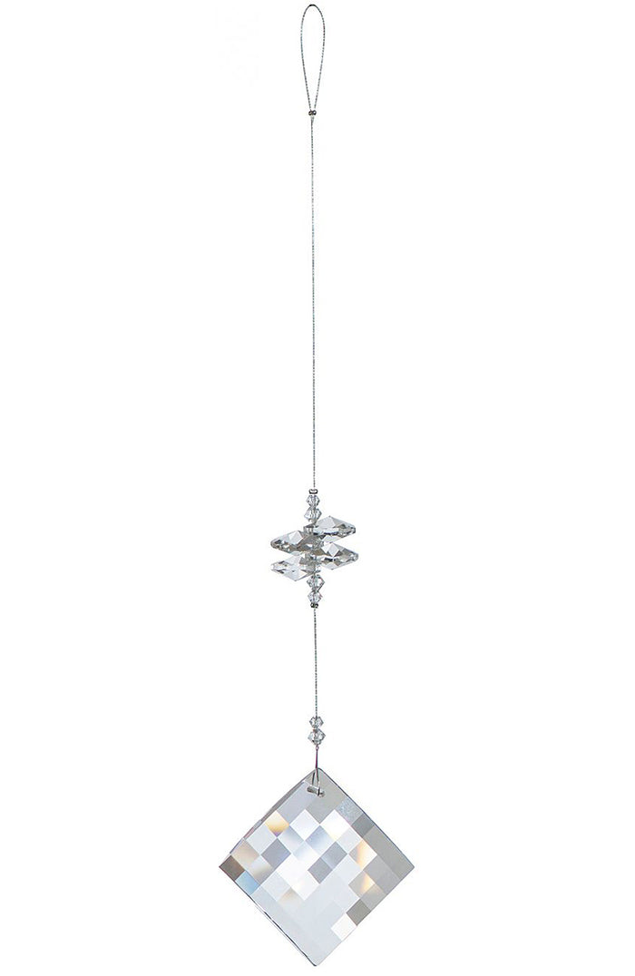 Large Faceted Diamond Crystal Suncatcher  – Clear Beaded