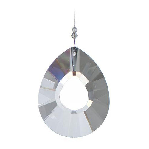 Large Faceted Flat Drop Crystal Suncatcher  – Clear Beaded