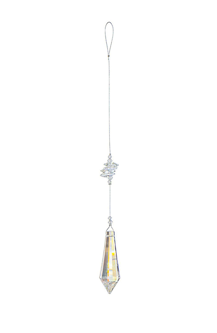 Large Faceted Icicle Crystal Suncatcher  – Aurora Borealis (Iridescent) Finish