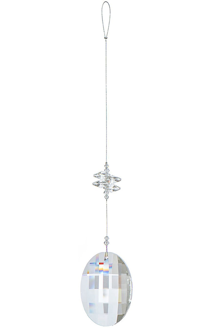 Large Faceted Oval Crystal Suncatcher  – Clear Beaded