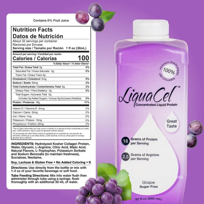 LiquaCel Concentrated Liquid Protein, Grape Flavor, 32 oz - GH-94-Single - LL Medico