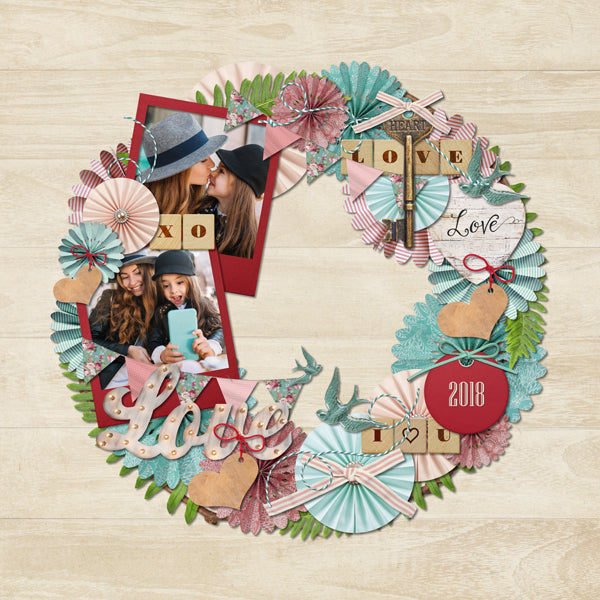 Filled with vintage yet modern digital art embellishments, papers, frames, antique postcards, and alpha set, this Love Letter Digital Scrapbook Bundle, will help you document your love story or accent your Valentine's Day projects.