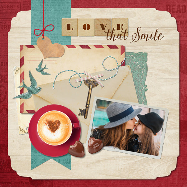 Filled with vintage yet modern digital art embellishments, papers, frames, antique postcards, and alpha set, this Love Letter Digital Scrapbook Bundle, will help you document your love story or accent your Valentine's Day projects.