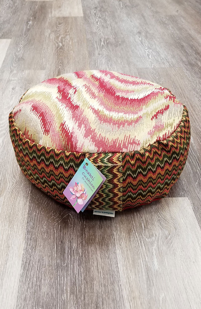 Meditation Cushion ~ Red Velvet with Pattern Buckwheat Hull Filled