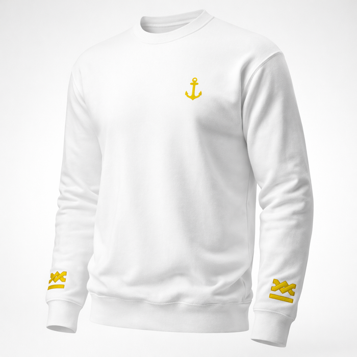White / S / Navy