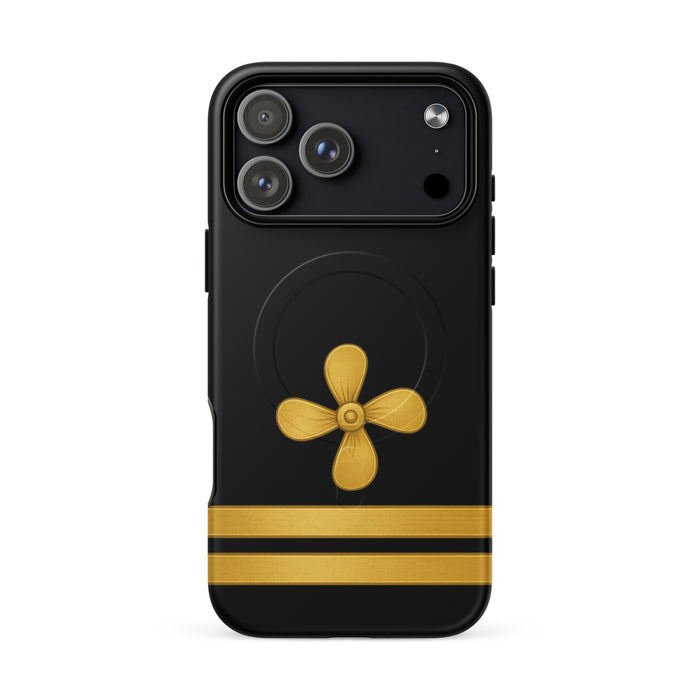 Merchant navy iPhone case with propeller and two stripes design