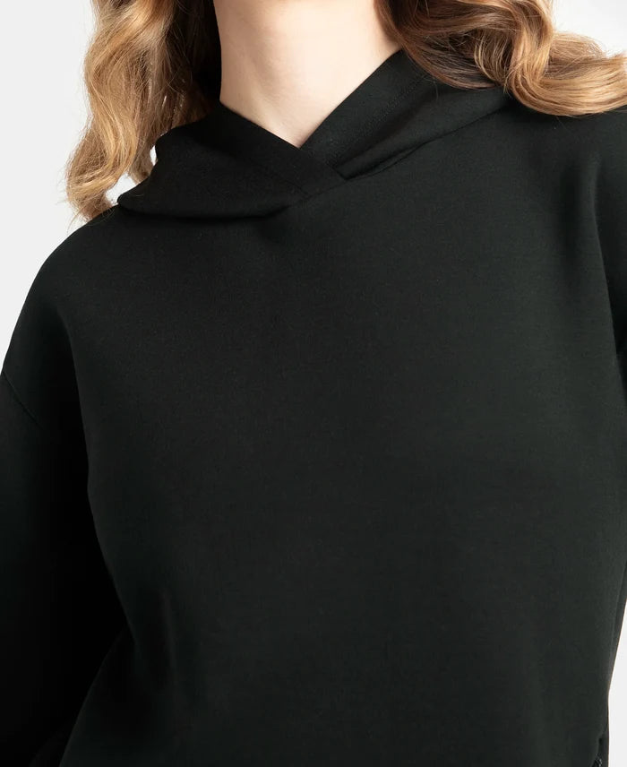 Microfiber Cotton Blend Elastane Stretch Drop Shoulder Hoodie Sweatshirt - Black