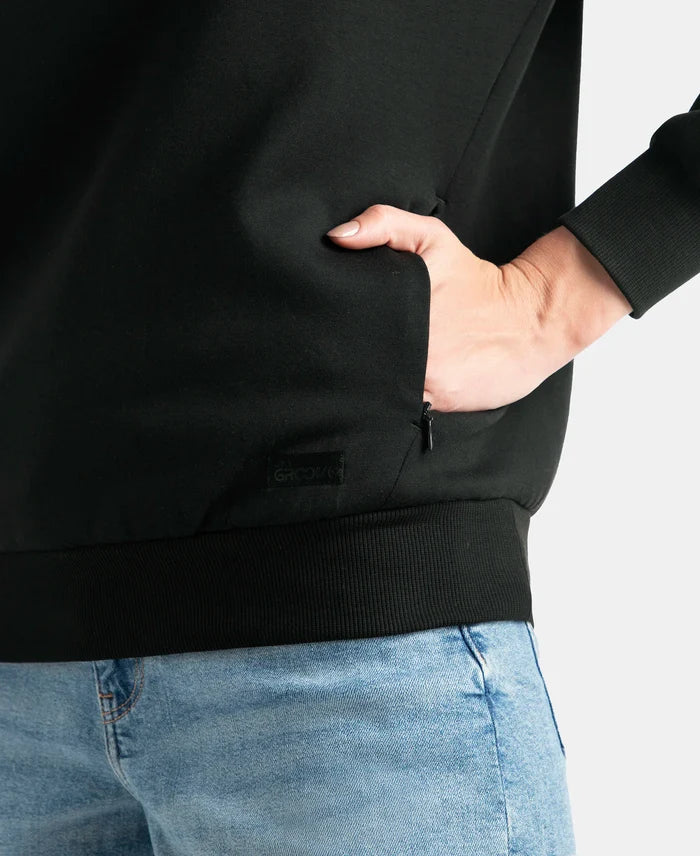 Microfiber Cotton Blend Elastane Stretch Drop Shoulder Hoodie Sweatshirt - Black