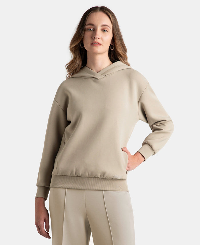 Microfiber Cotton Blend Elastane Stretch Drop Shoulder Hoodie Sweatshirt - Moon Rock