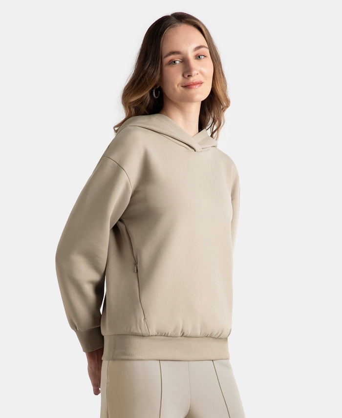 Microfiber Cotton Blend Elastane Stretch Drop Shoulder Hoodie Sweatshirt - Moon Rock