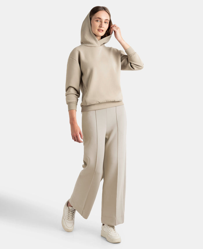 Microfiber Cotton Blend Elastane Stretch Drop Shoulder Hoodie Sweatshirt - Moon Rock