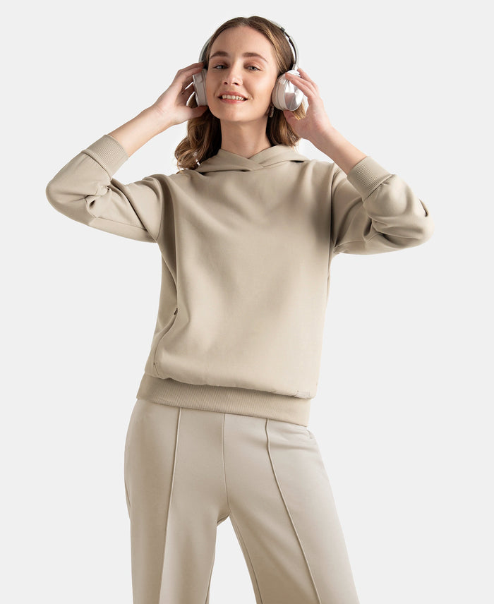 Microfiber Cotton Blend Elastane Stretch Drop Shoulder Hoodie Sweatshirt - Moon Rock
