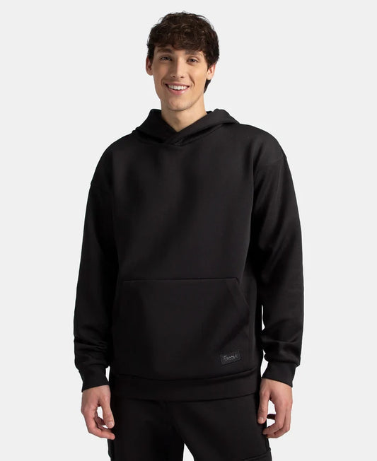 Microfiber Cotton Blend Elastane Stretch Hoodie Sweatshirt - Black