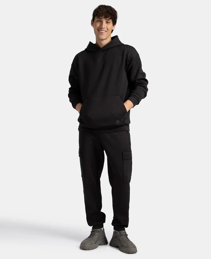 Microfiber Cotton Blend Elastane Stretch Hoodie Sweatshirt - Black