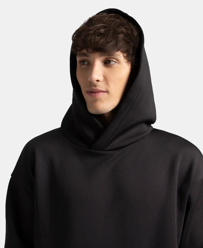 Microfiber Cotton Blend Elastane Stretch Hoodie Sweatshirt - Black