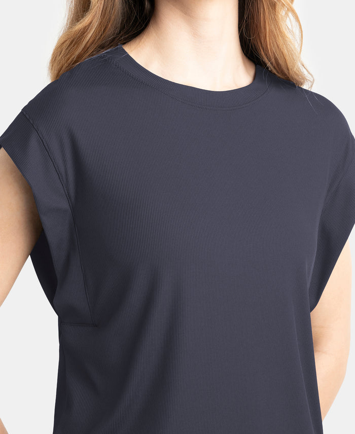 Microfiber Elastane Stretch Hybrid Tank Top with Ribbed Sleeves - Grey Stone