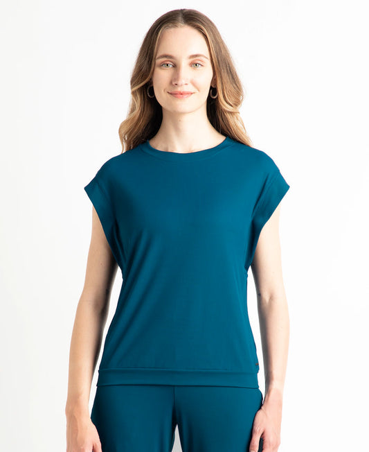 Microfiber Elastane Stretch Hybrid Tank Top with Ribbed Sleeves - Poseidon