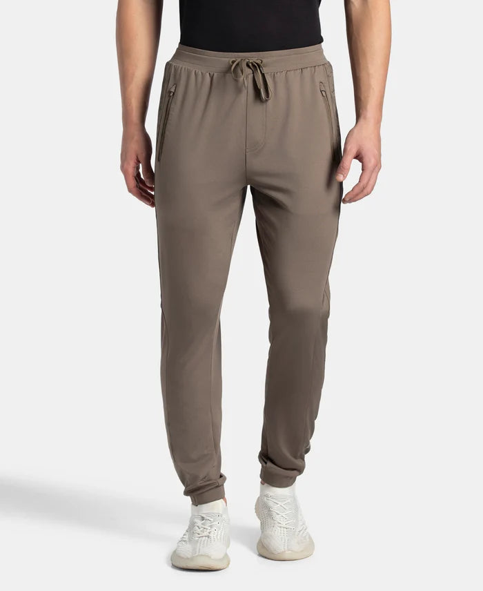 Microfiber Elastane Stretch Jogger with Zipper Pockets and StayDry Treatment - Brown
