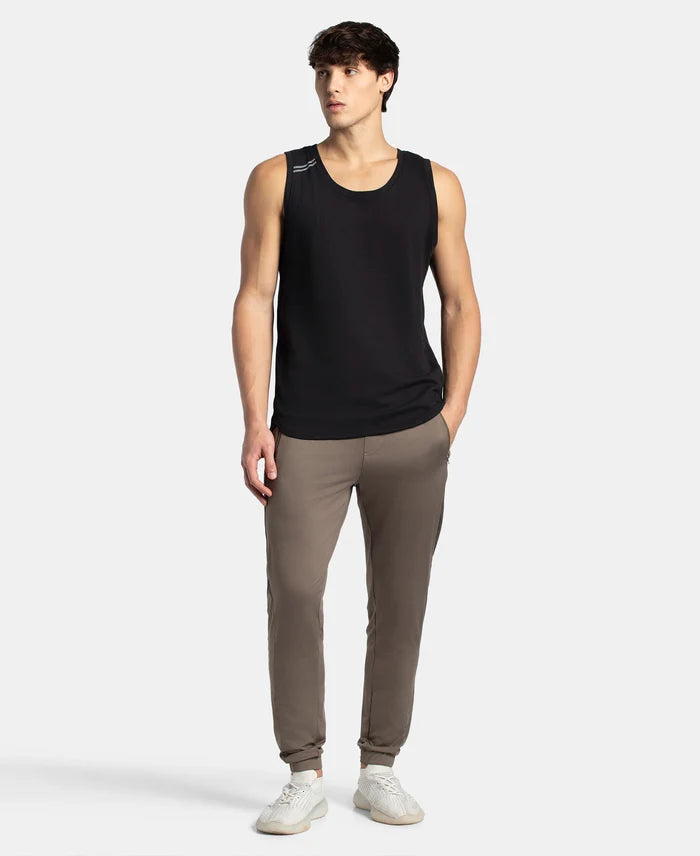 Microfiber Elastane Stretch Jogger with Zipper Pockets and StayDry Treatment - Brown