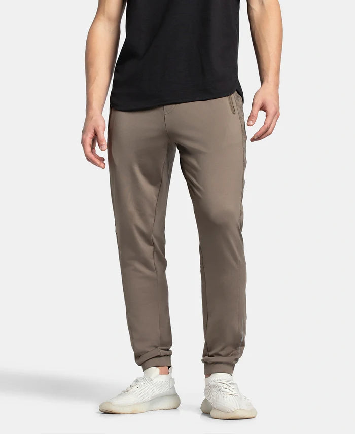 Microfiber Elastane Stretch Jogger with Zipper Pockets and StayDry Treatment - Brown