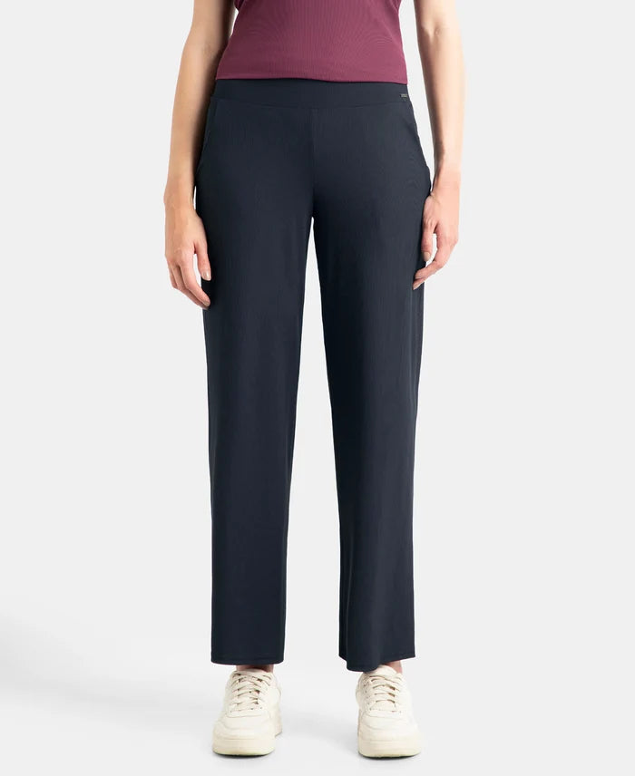 Microfiber Elastane Stretch Regular Fit Wide Leg Pants - Black