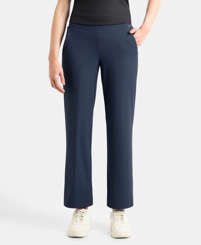 Microfiber Elastane Stretch Regular Fit Wide Leg Pants - Mid Night Navy