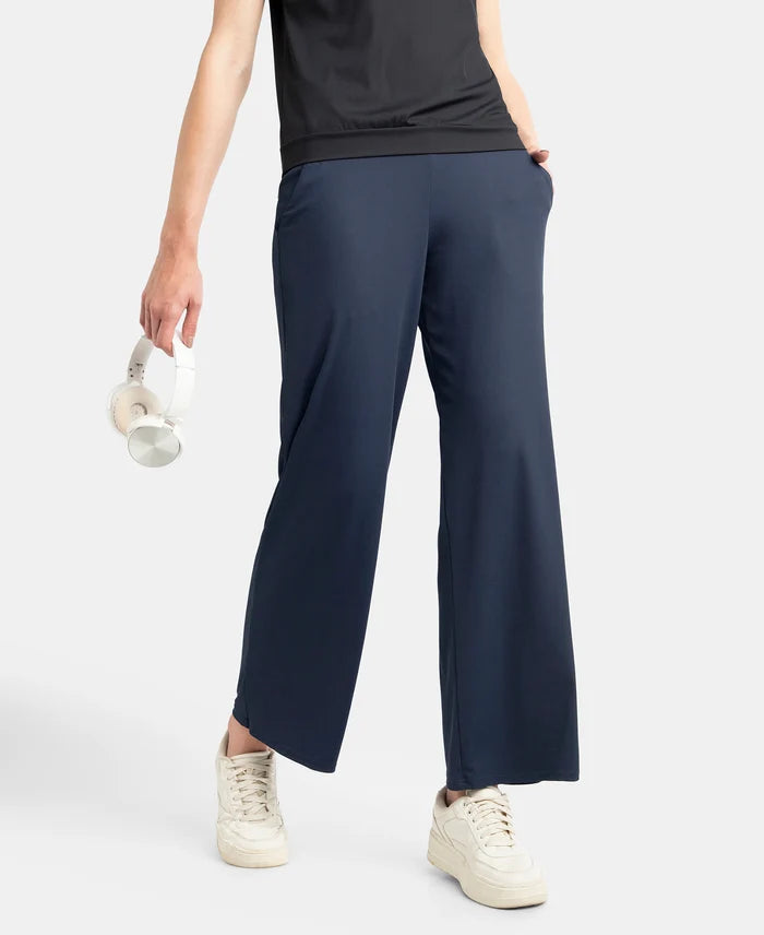 Microfiber Elastane Stretch Regular Fit Wide Leg Pants - Mid Night Navy