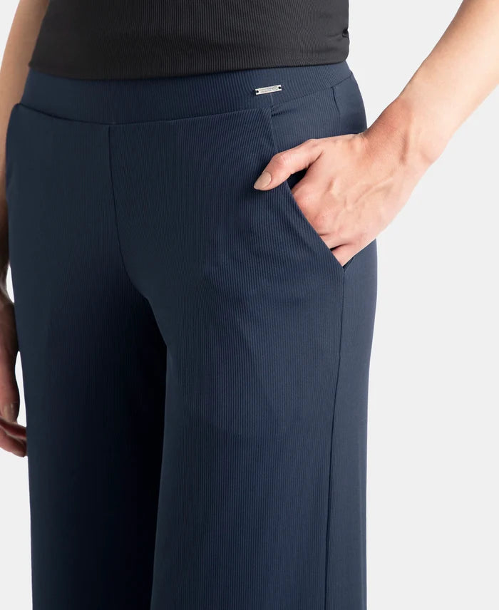 Microfiber Elastane Stretch Regular Fit Wide Leg Pants - Mid Night Navy