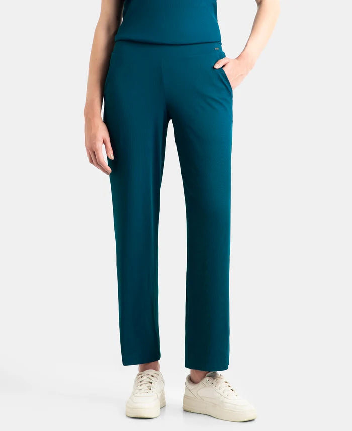 Microfiber Elastane Stretch Regular Fit Wide Leg Pants - Poseidon