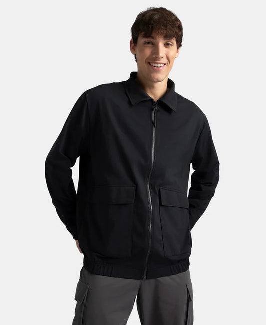 Microfiber Fabric 4 Pocket Full Zip Closure Shacket - Black