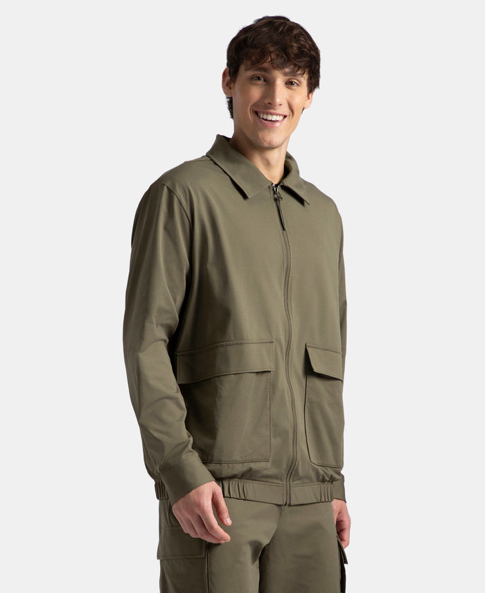 Microfiber Fabric 4 Pocket Full Zip Closure Shacket - Green