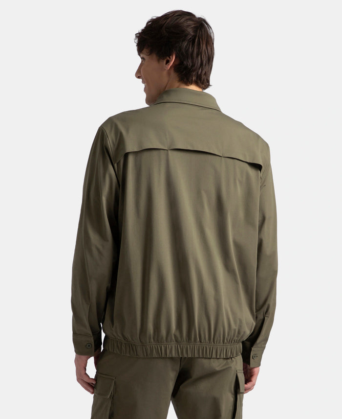 Microfiber Fabric 4 Pocket Full Zip Closure Shacket - Green