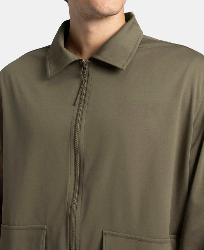 Microfiber Fabric 4 Pocket Full Zip Closure Shacket - Green