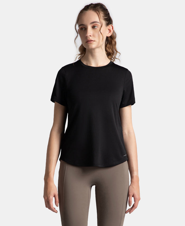 Microfiber Fabric Regular Fit Half Sleeve Breathable Mesh T-Shirt - Black