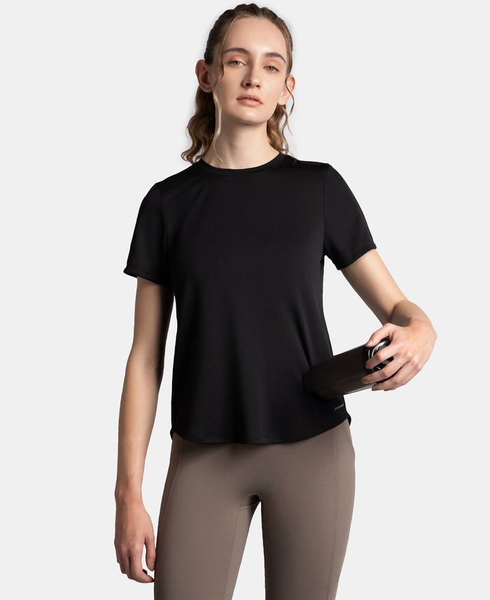 Microfiber Fabric Regular Fit Half Sleeve Breathable Mesh T-Shirt - Black