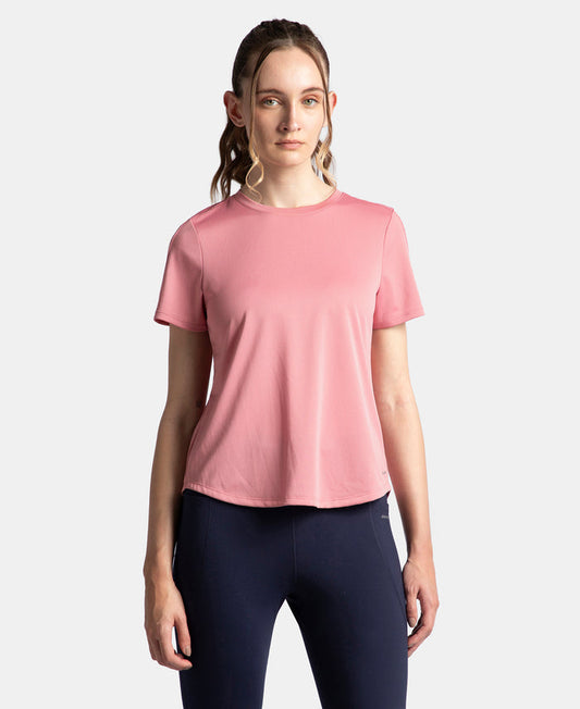 Microfiber Fabric Regular Fit Half Sleeve Breathable Mesh T-Shirt - Rose