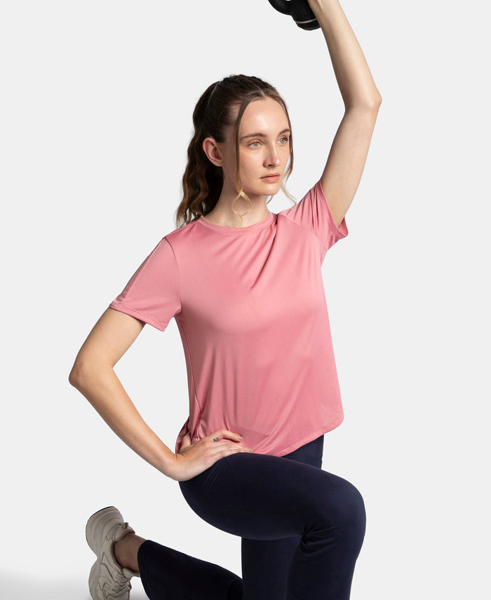 Microfiber Fabric Regular Fit Half Sleeve Breathable Mesh T-Shirt - Rose