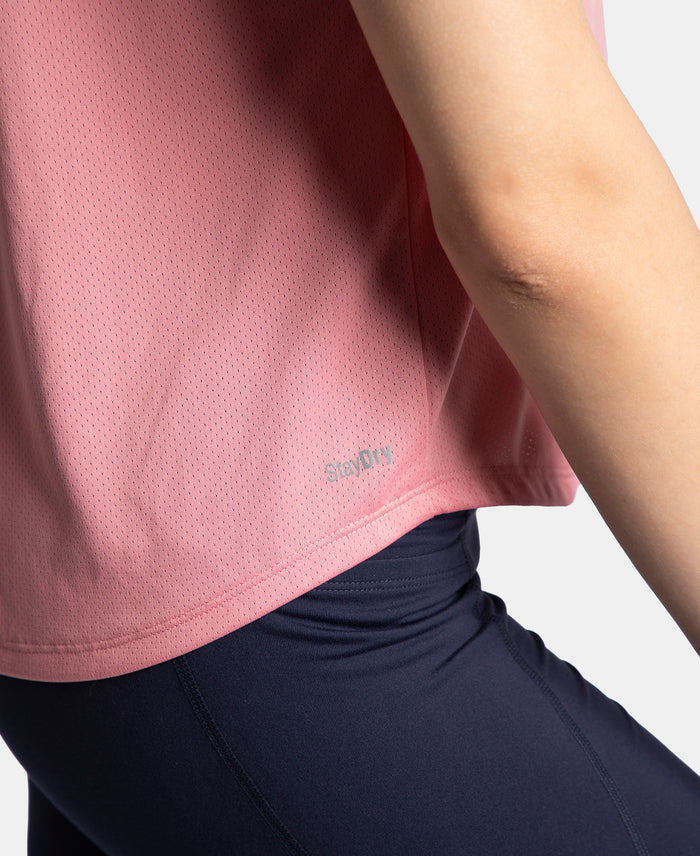 Microfiber Fabric Regular Fit Half Sleeve Breathable Mesh T-Shirt - Rose