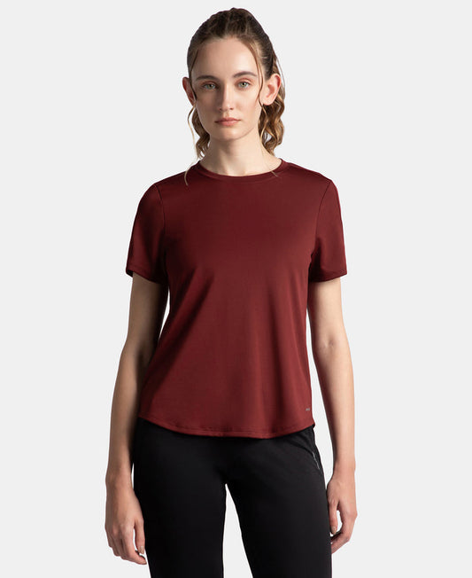 Microfiber Fabric Regular Fit Half Sleeve Breathable Mesh T-Shirt - Tawny Port