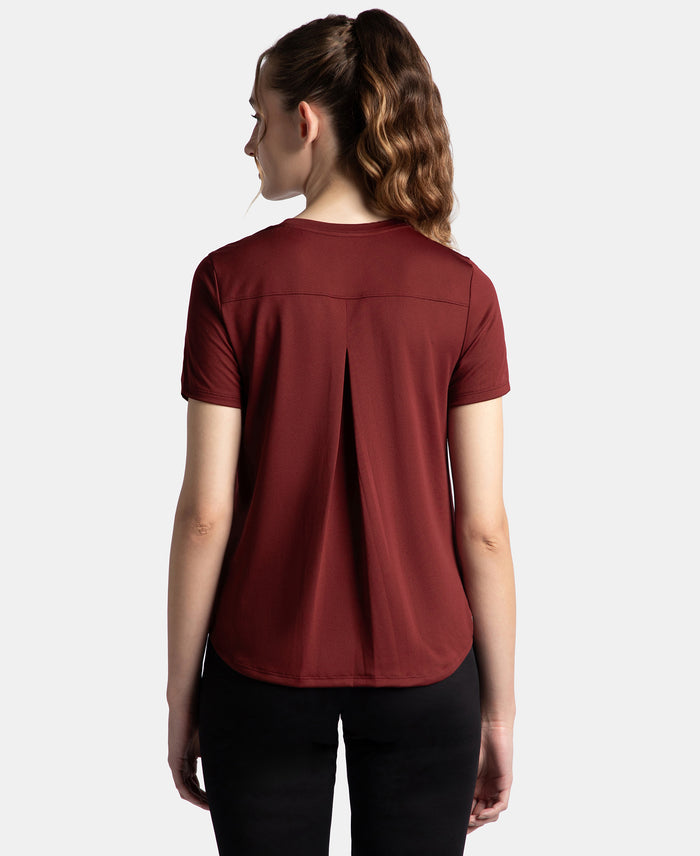 Microfiber Fabric Regular Fit Half Sleeve Breathable Mesh T-Shirt - Tawny Port