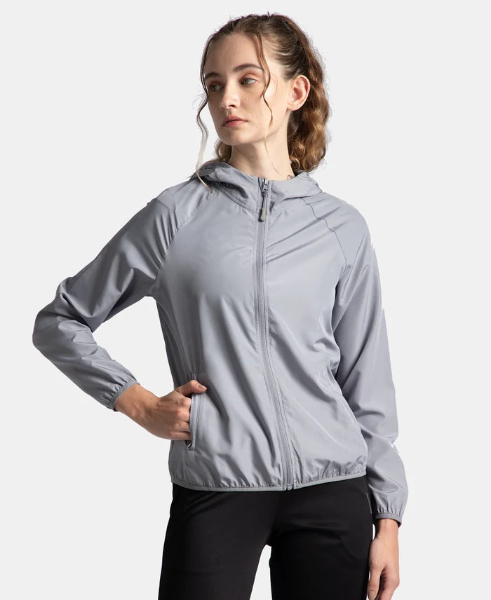 Microfiber Fabric Relaxed Fit Raglan Styled Water Resistant Hoodie Jacket - Grey