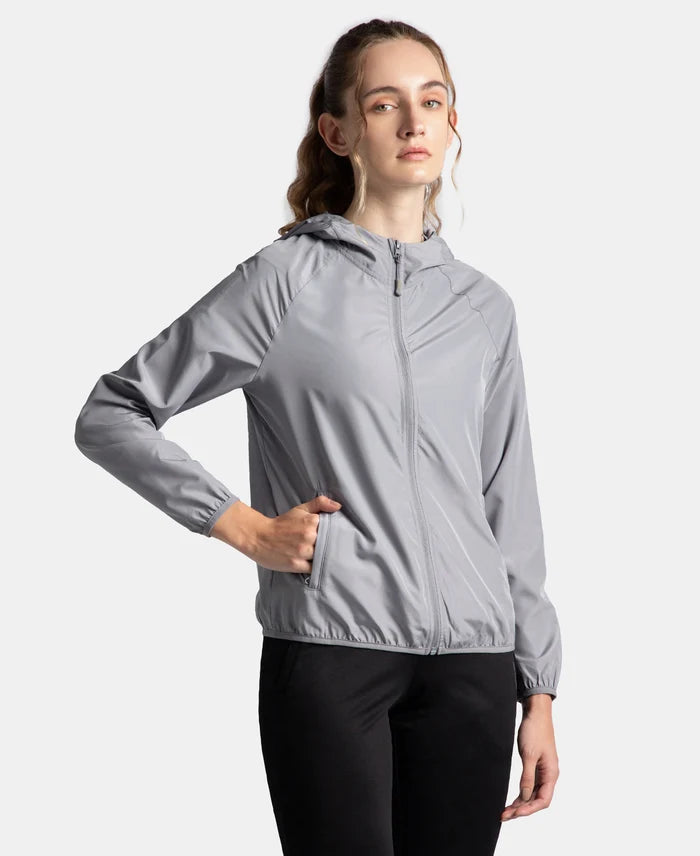 Microfiber Fabric Relaxed Fit Raglan Styled Water Resistant Hoodie Jacket - Grey