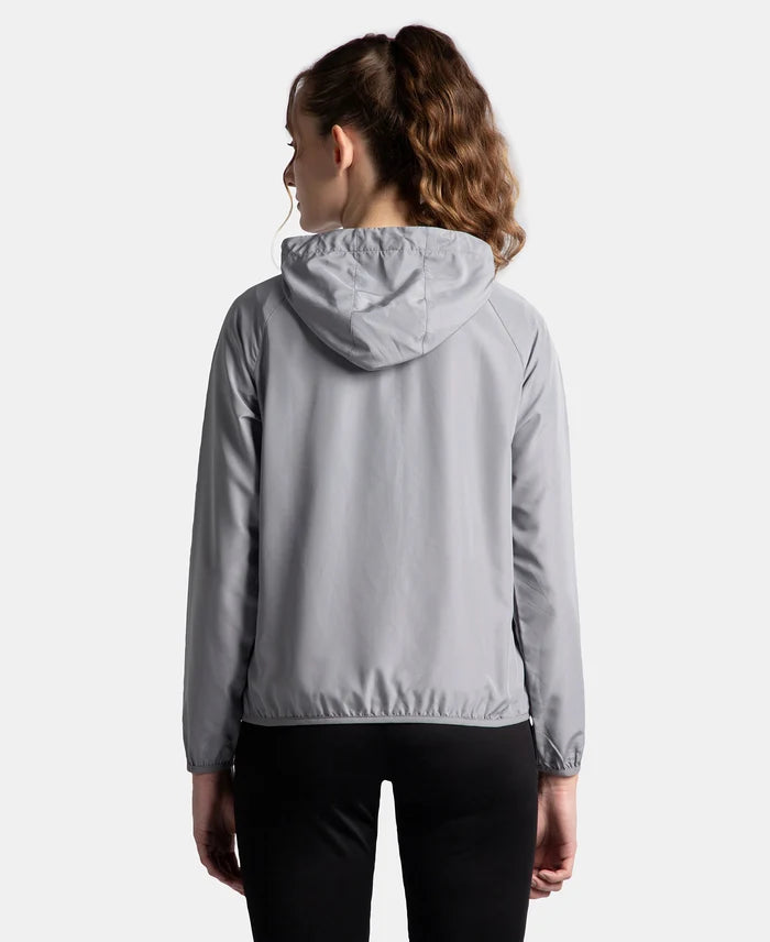 Microfiber Fabric Relaxed Fit Raglan Styled Water Resistant Hoodie Jacket - Grey