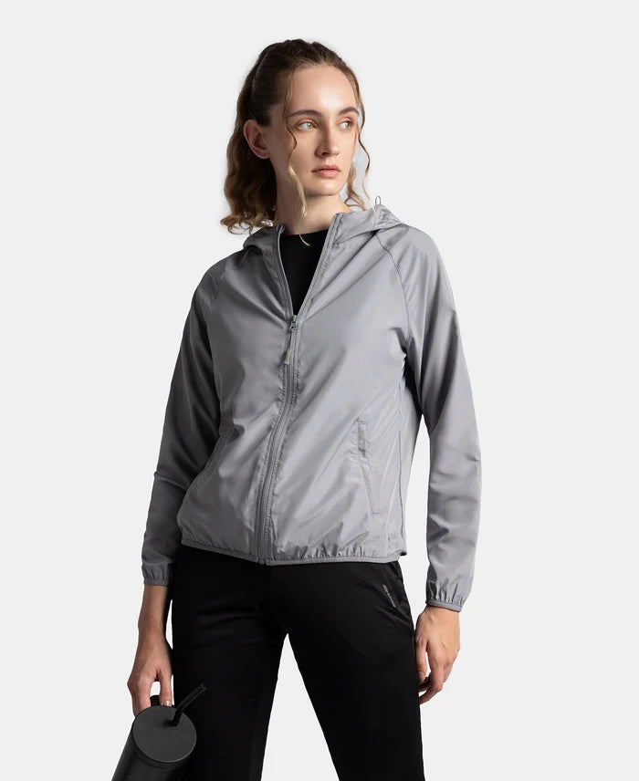 Microfiber Fabric Relaxed Fit Raglan Styled Water Resistant Hoodie Jacket - Grey